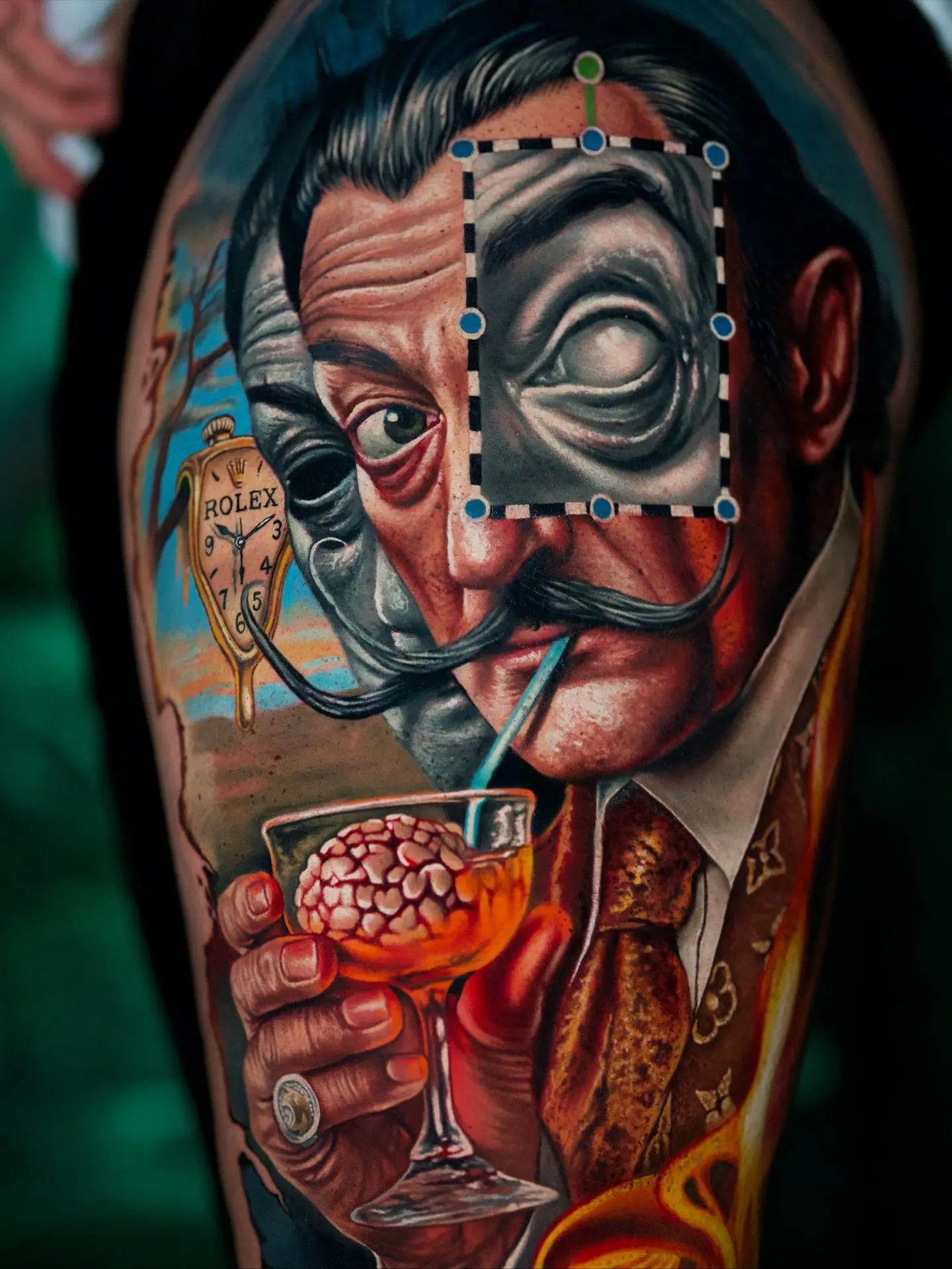 Réalisme couleur : portrait surréaliste à la moustache, détail