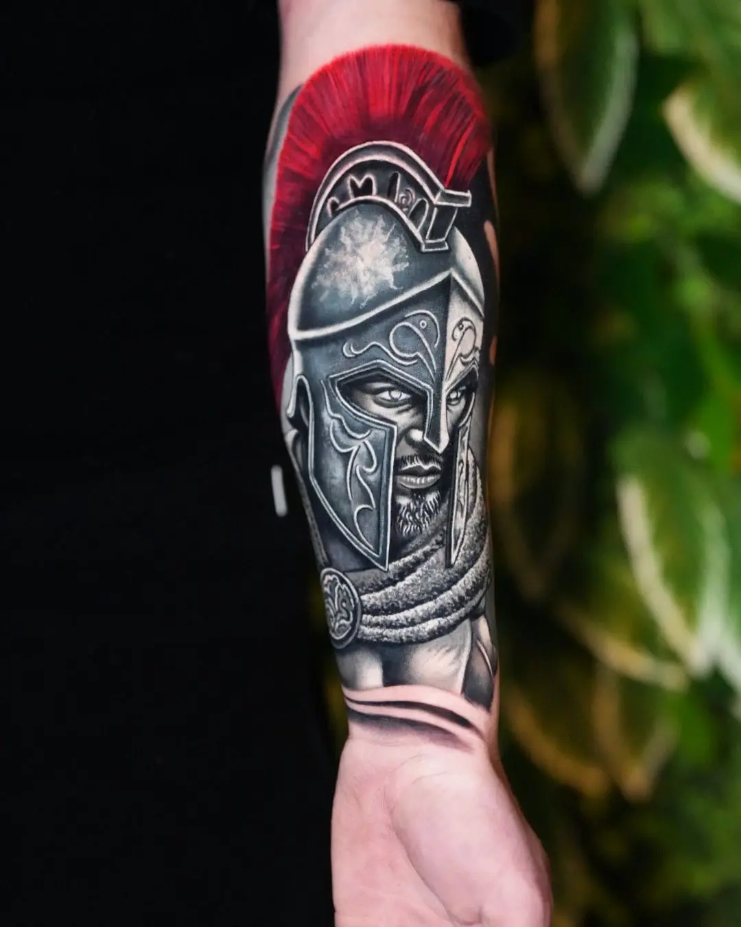 Guerrier spartiate en réalisme, détail du casque